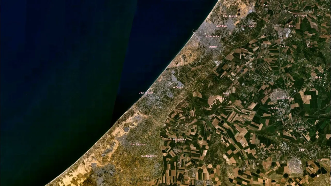 La Striscia di Gaza e la costa mediterranea viste dallo spazio