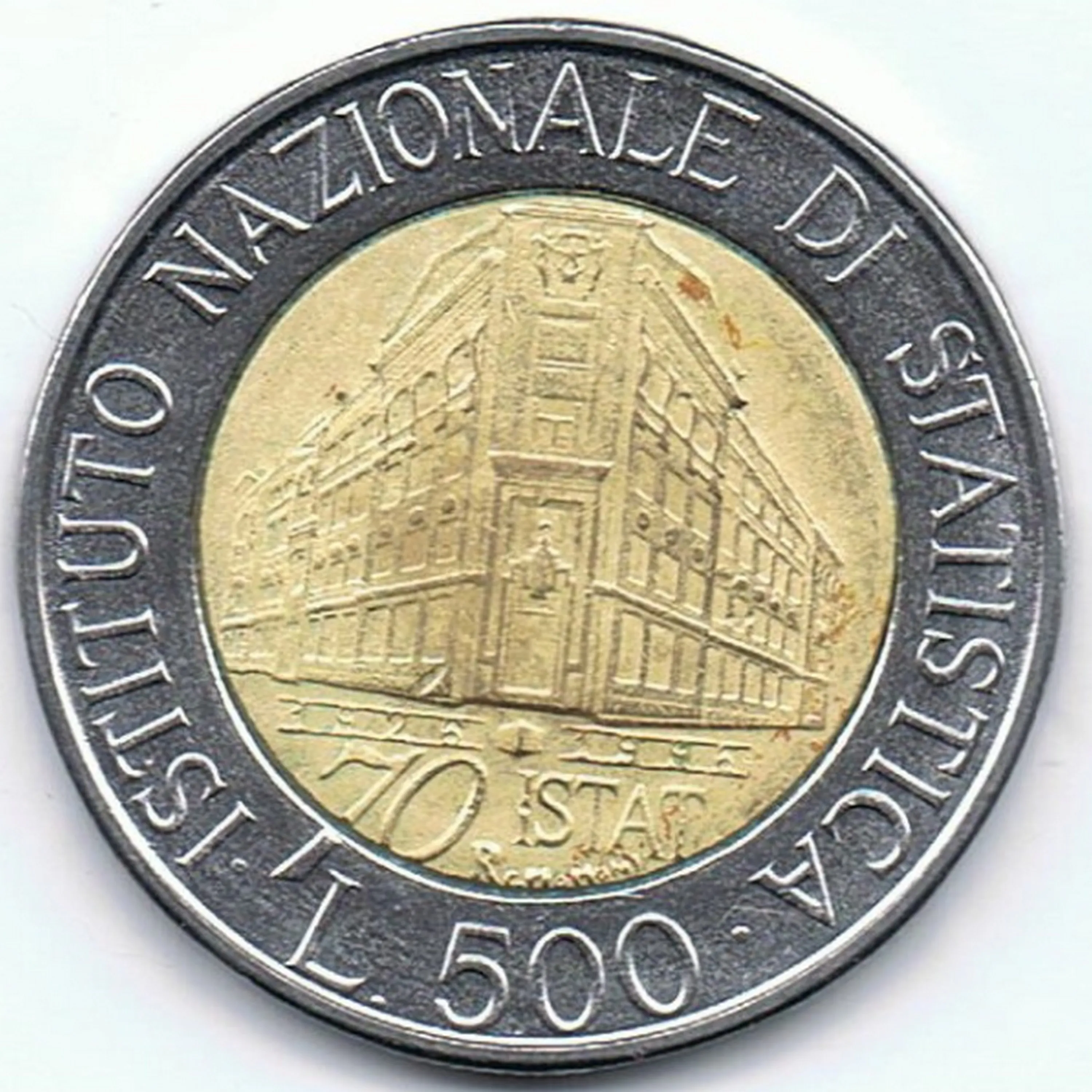 Moneta commemorativa da 500 lire per il 70esimo anniversario dell'Istat