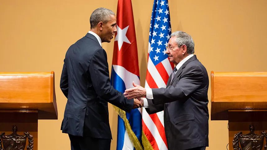 Barack Obama e Raúl Castro durante una conferenza stampa congiunta a L'Avana nel marzo 2016